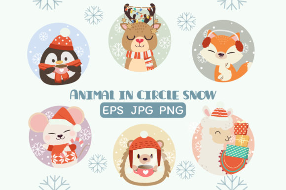 Animal in Christmas Circlesnow Clipart for Local Branding