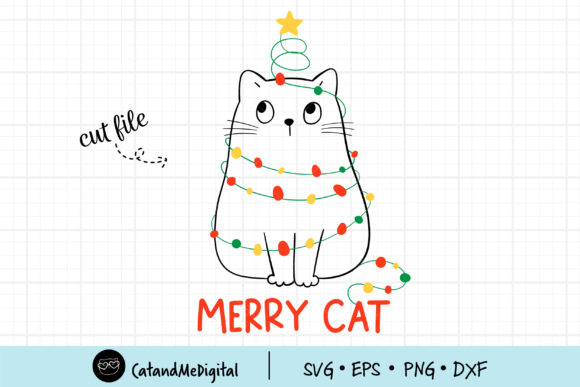 Cat Christmas Light Illustration for Creative Projects