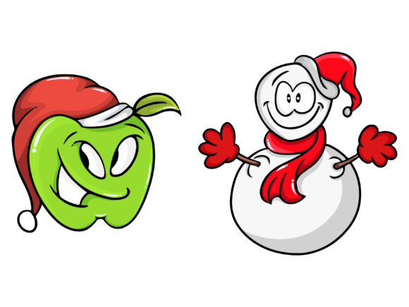 Christmas Bundle Apple Snowman Illustration for Local Branding