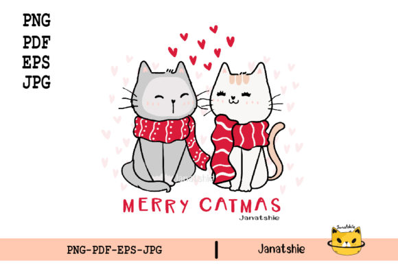 Christmas Cat Couple Clipart for Editorial Design