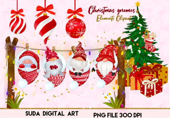 Christmas Cute Gnomes Clipart for Branding and Packaging