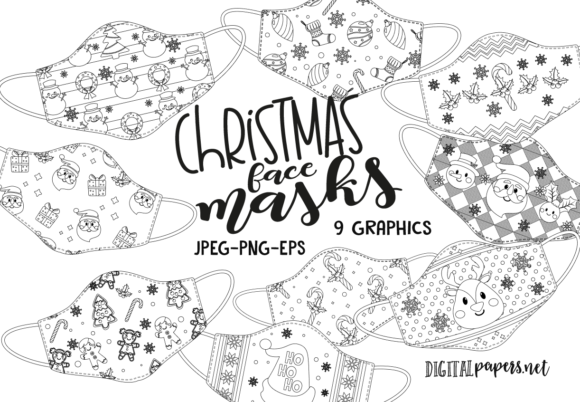 Christmas Face Maks - Outlines Illustrations for Digital Sellers