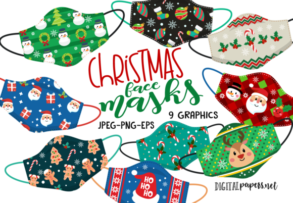 Christmas Face Masks Illustrations for Festive Design Projects