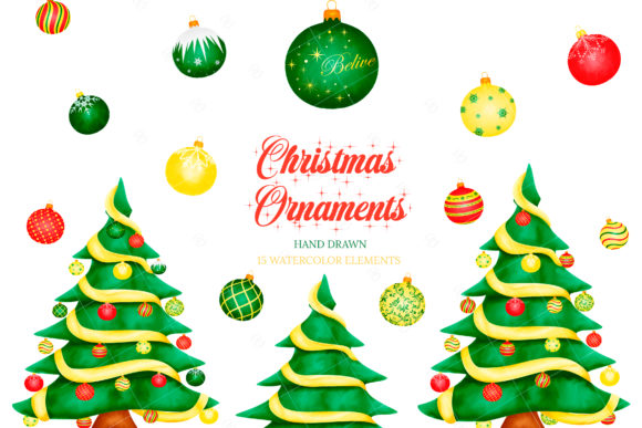 Christmas Tree and Ornaments Clipart for Festive Branding