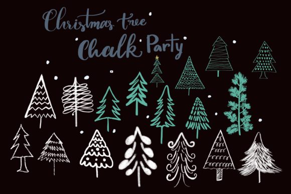 Christmas Tree Chalk Party Illustrations