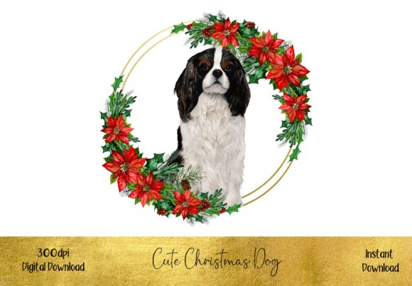 Cute Christmas Cavalier Dog Illustration