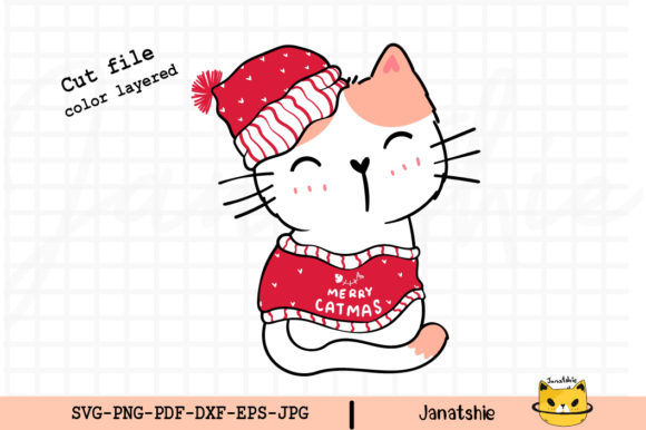 Cute Kitten Cat in Christmas Jumper SVG Illustration