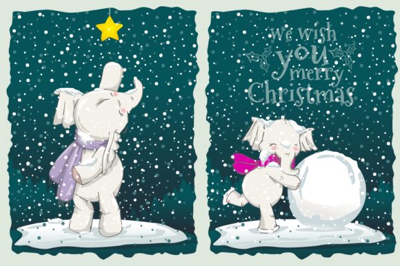 Happy Animal Playing at Christmas Snow Illustrations
