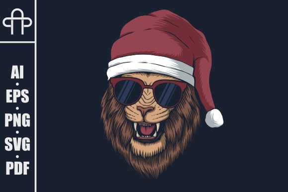 Lion Wearing a Santa Hat for Christmas Illustrations