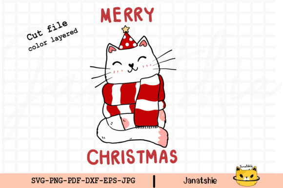 Merry Christmas Cute Cat Clip Art Svg for Illustrations