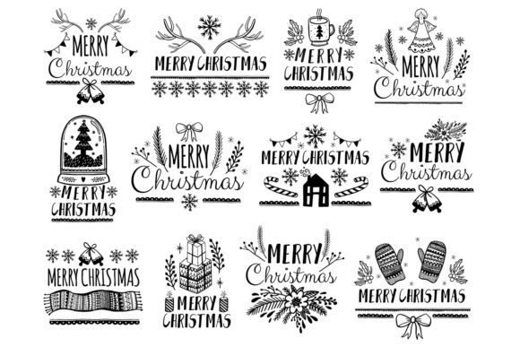 Merry Christmas Doodle Style Collection Illustrations