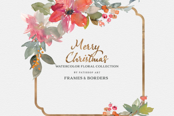 Poinsettia and Berries Christmas Illustrations