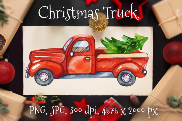 Red Truck Christmas Illustrations
