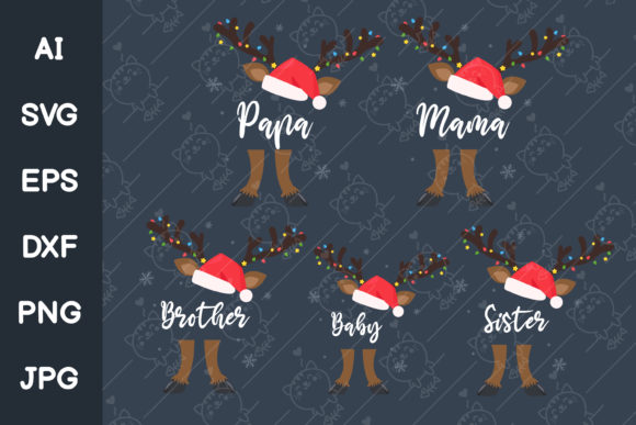 Reindeer Family at Christmas Illustration for Branding