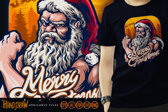 Strong Cool Santa Claus Christmas Illustrations