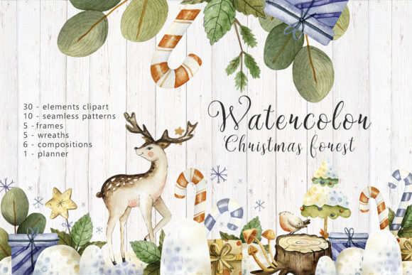Watercolor Christmas Forest Illustrations